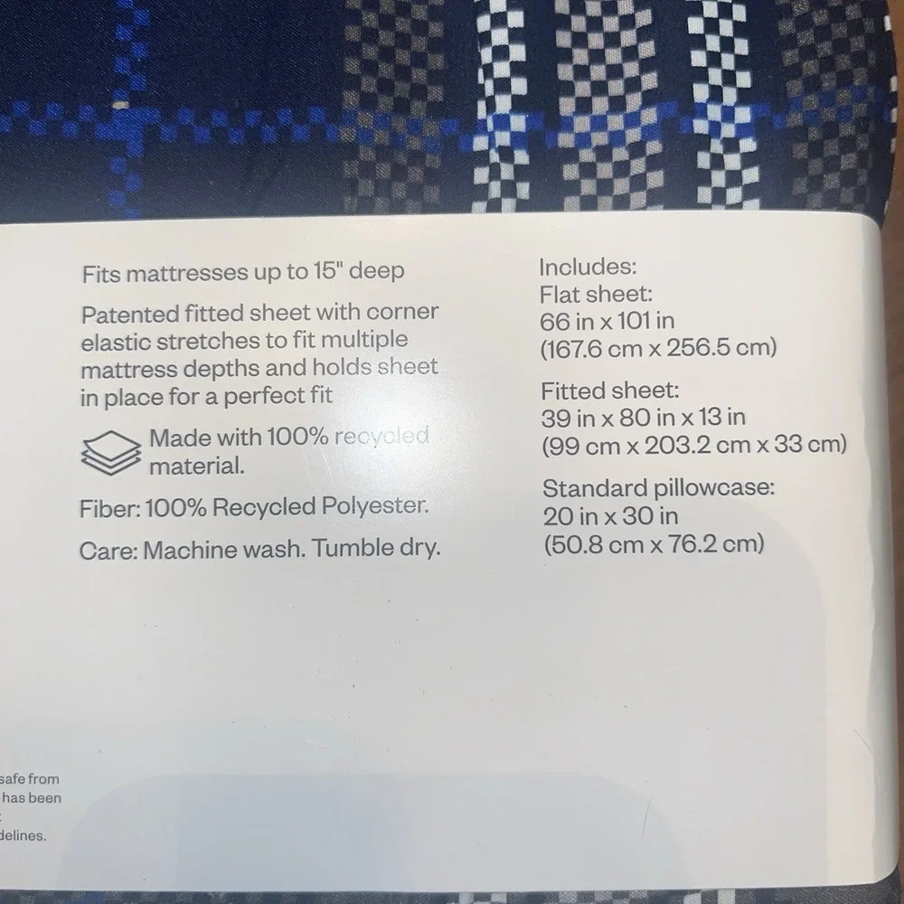NEW Room Essentials Navy‎ and White Microfiber Sheet Set. Size Twin, XL Twin.